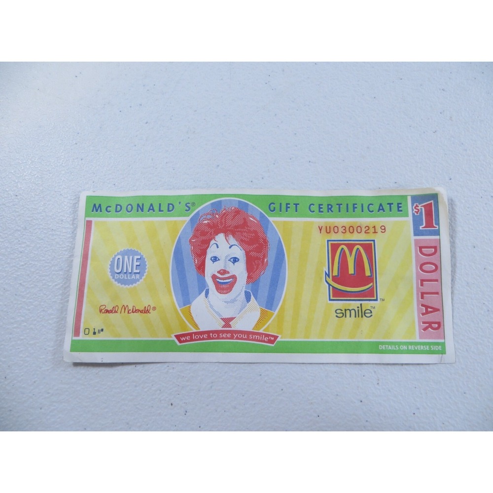 Vintage 2001 McDonald's McDollar‎ $1 Gift Certificate
